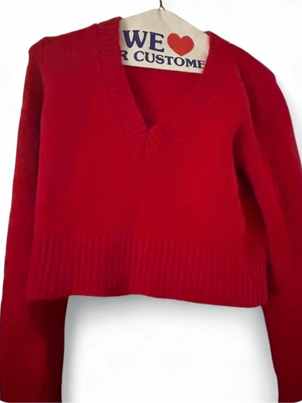 J. Crew Red Cropped V-Neck Sweater Size XS